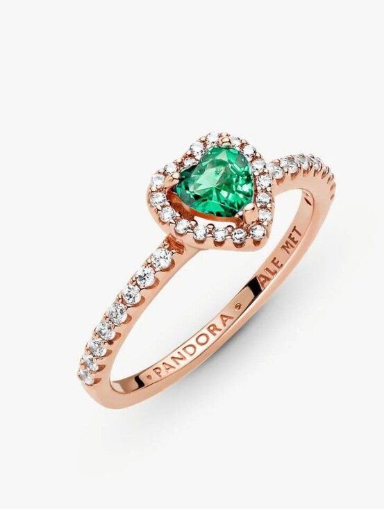 Pandora Jewelry - Pandora Rose Gold Heart Ring with Emerald Green Center